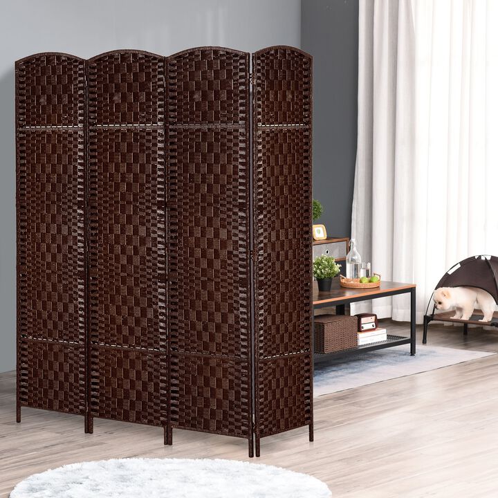 Brown Versatile Partition: 4-Panel 6' Tall Foldable Wicker Room Divider