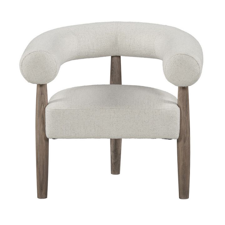 Zob 33 Inch Armchair, Wishbone Curved Cushioned Frame, Off White, Taupe - Benzara