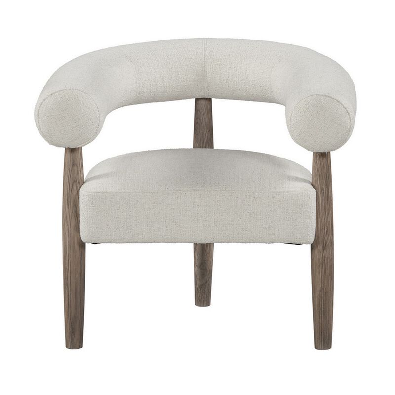 Zob 33 Inch Armchair, Wishbone Curved Cushioned Frame, Off White, Taupe