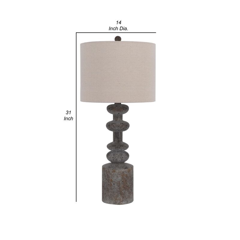 31 Inch Accent Table Lamp, Resin Turned Base, Set of 2, Beige, Gray-Benzara