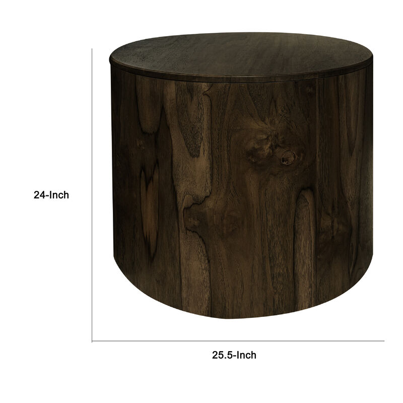 Eray Side End Table, Modern Drum Shape Black Mango, Teak Wood, 24 Inch