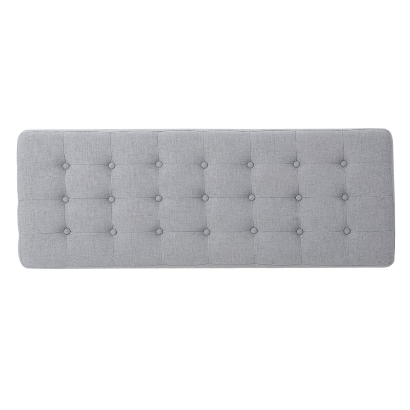 Gisa Ottoman Bench, Light Gray Fabric Tufted Seat, Brown Wood, 44 Inch - Benzara