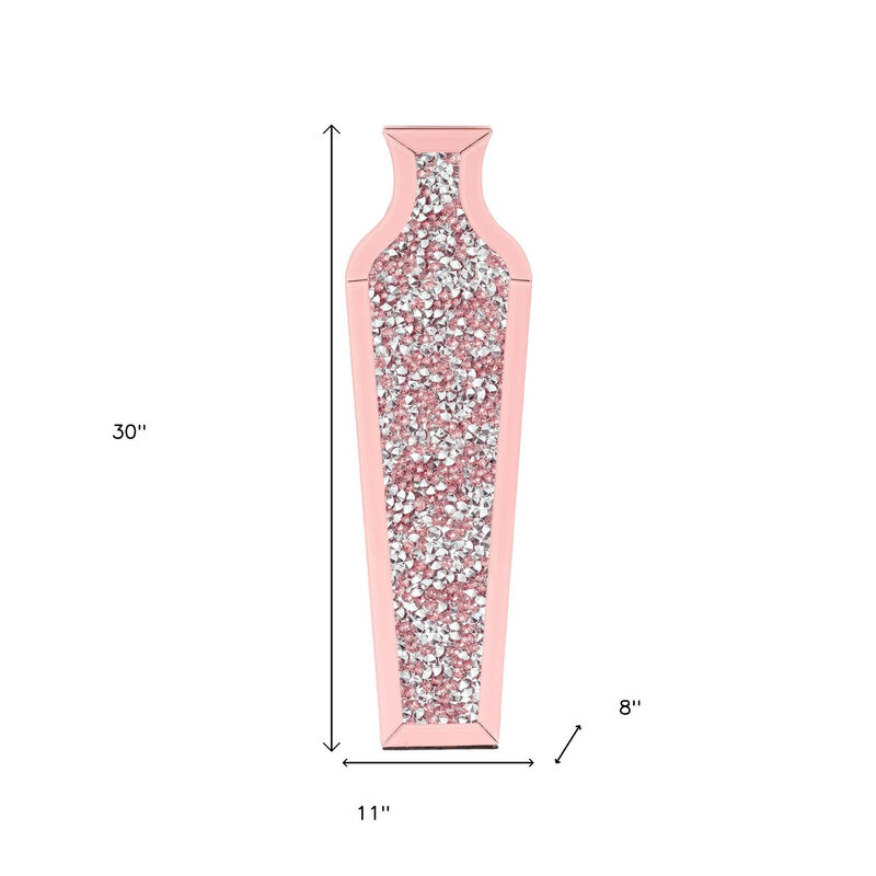 HomeRoots 27" Pink Mirrored Glass Floor Vase With Faux Crystals image number 4
