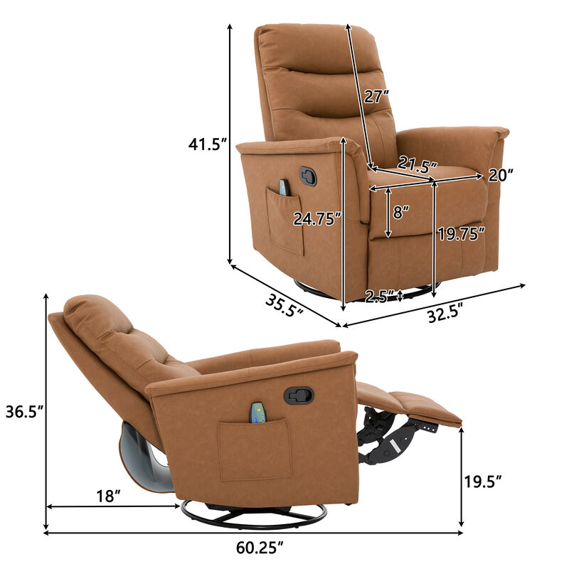 Merax Manual Massage Recliner Chair with 270&deg; Swivel & Rocking Function Recliners image number 3