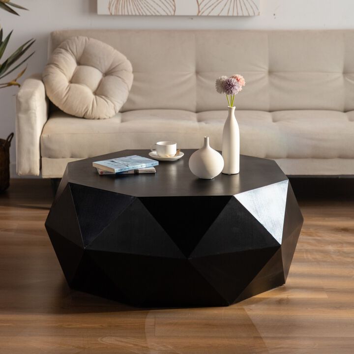 38"Threedimensional Embossed Pattern Design American Retro Style Coffee Table, Black Tabletop