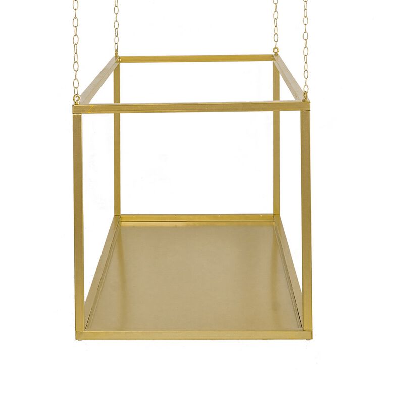 55 Inch Hanging Plant Stand, Modern Industrial Iron Frame with Chains, Gold - Benzara