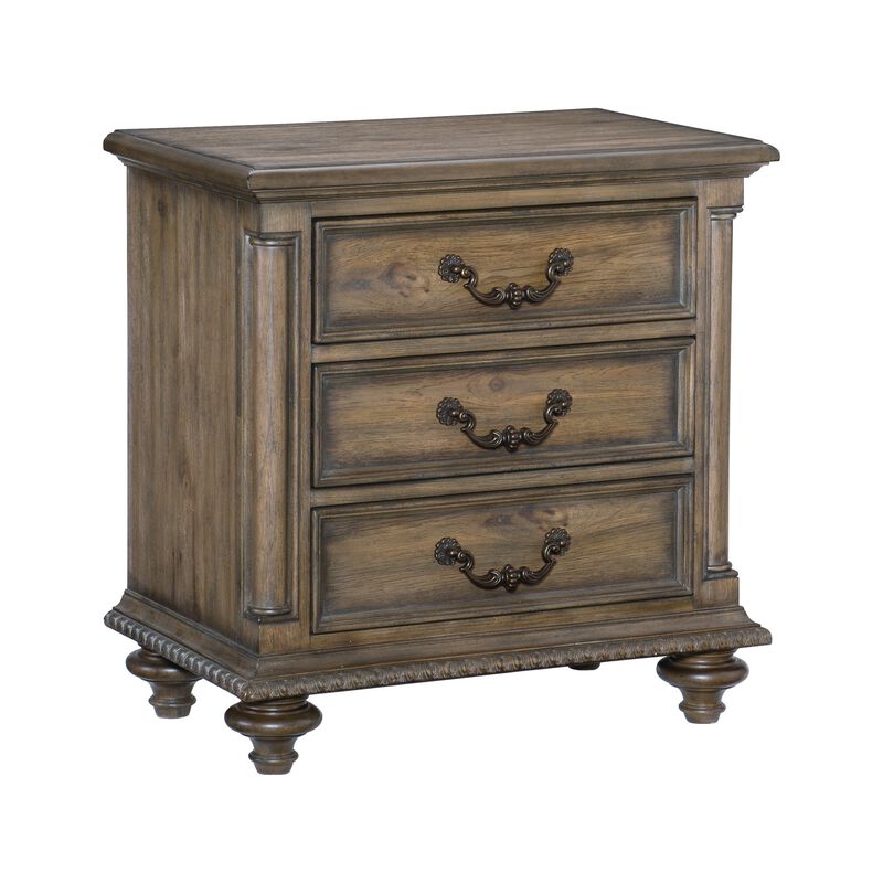 Queen Bedroom Set, Gray, Brown Wood, 5 Piece Set with 2 Nightstands, Dresser, and Chest image number 4