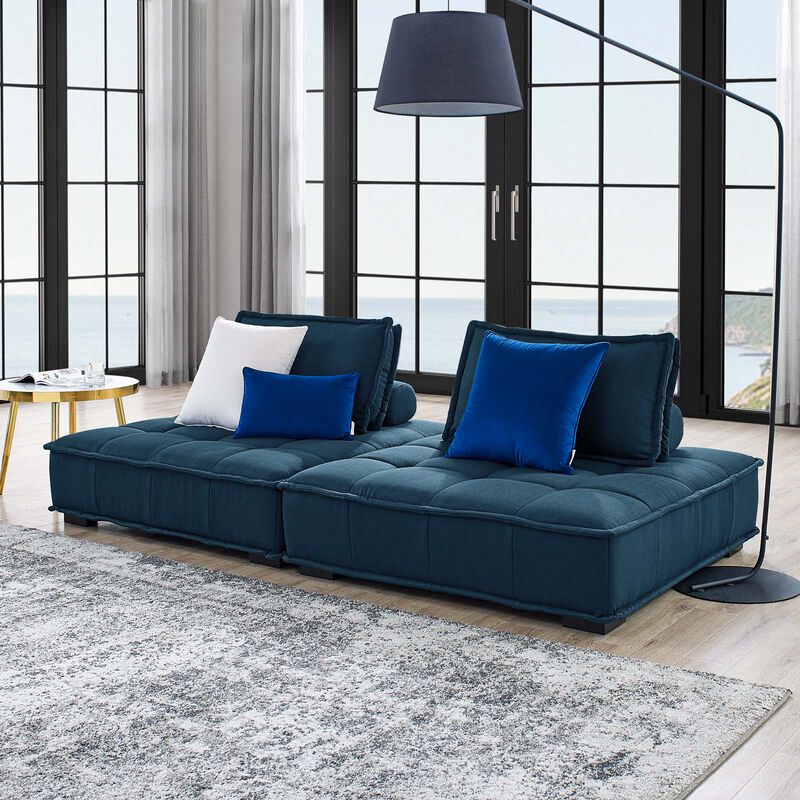 Saunter Tufted Fabric 2-Piece Loveseat Blue