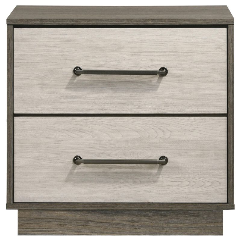 Fene Nightstand, 2 Storage Drawers with Nickel Handles, 24 Inch Gray - Benzara
