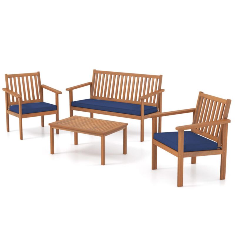 Hivvago 4 Piece Patio Wood Furniture Set Acacia Wood Sofa Set with Loveseat