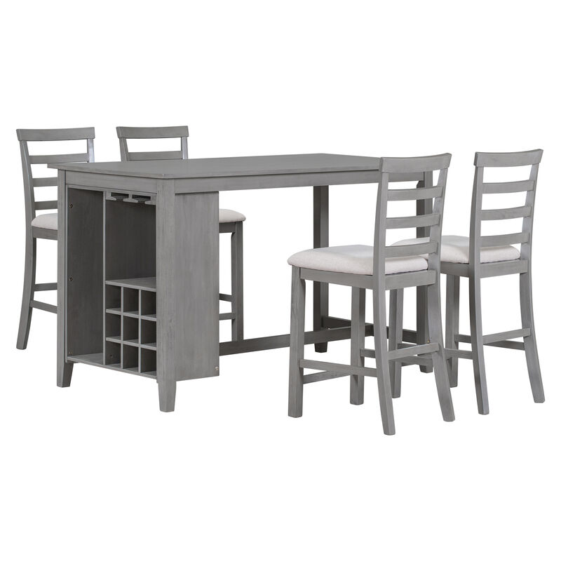 Whisen 5-Piece Multi-Functional Rubber Wood Counter Height Dining Set with 4 Padded Chairs - Brown&White Wash