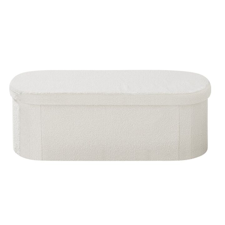 Teddy Fleece Storage Ottoman Bench with Folding Design for Bedroom Entryway