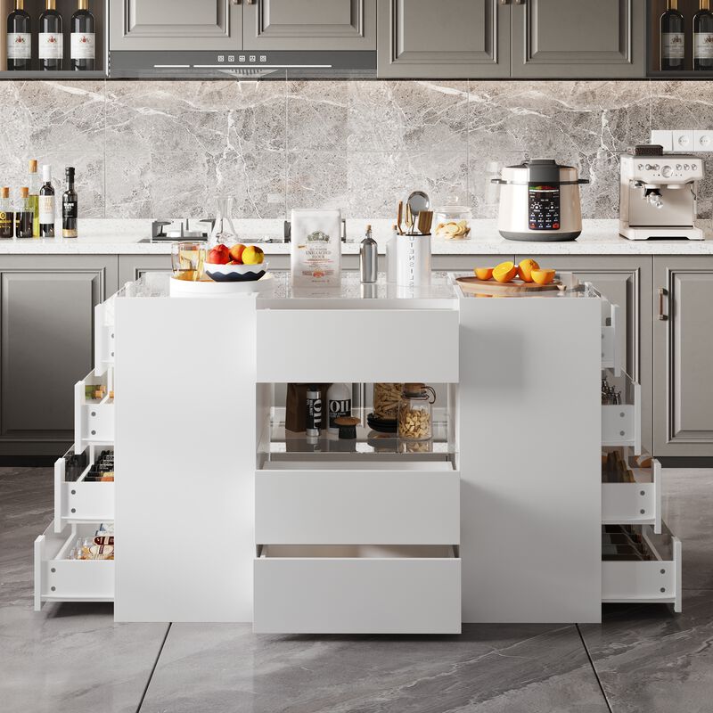 FUFU&GAGA White 14-Drawer Kitchen Island with Wooden Shelf, P2 MDF Construction, and Tempered Glass, (47.2"W x 23.6"D x 31.5"H), White