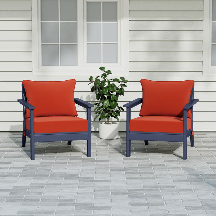 WestinTrends Outdoor Modern HDPE Patio Club Chairs with Deep Seat Cushions (Set of 2)