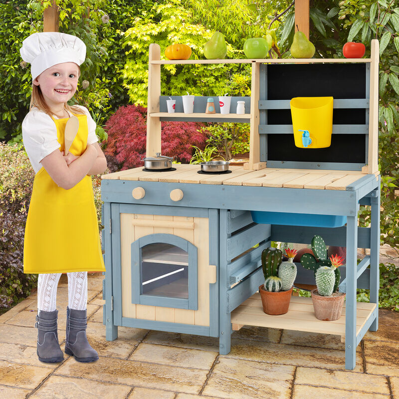 Outdoor 2-In-1 Mud Kitchen with Faucet and Extra Chalkboard for Creative Play
