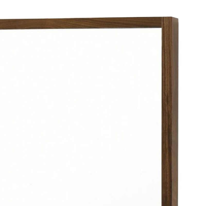 Noe 40 Inch Modern Wall Mirror, Sleek Wood Frame, Walnut Veneer - Benzara