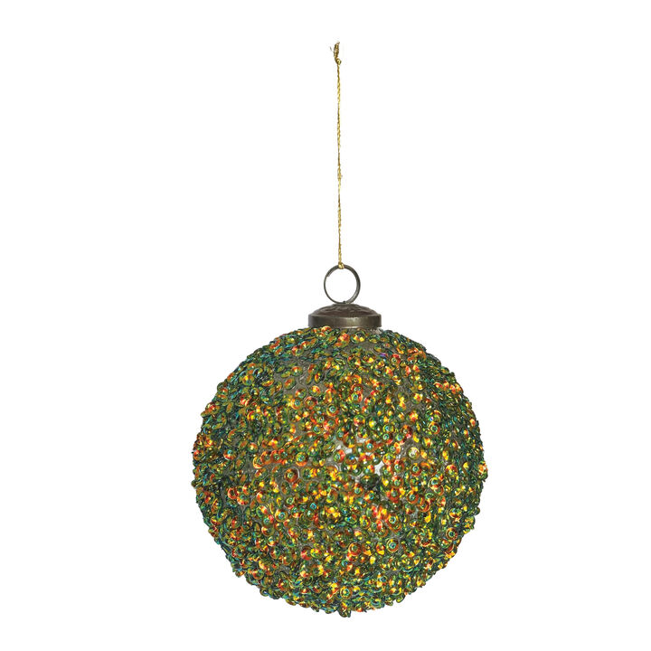 Multicolor Sequin Adorned Glass Ball Ornament