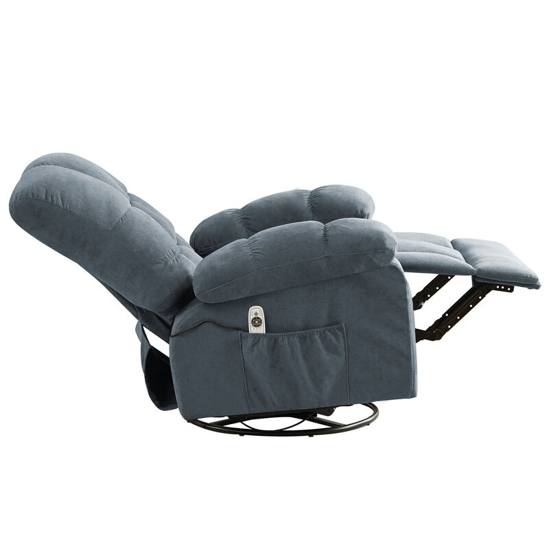 Fabric Swivel Manual Recliner with Massage and USB Port