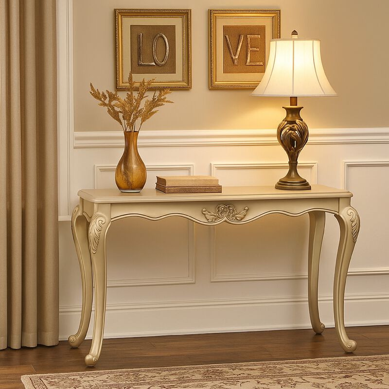 Bertha Sofa Table, Ornate Classic European Champagne Gold Wood 52 Inch