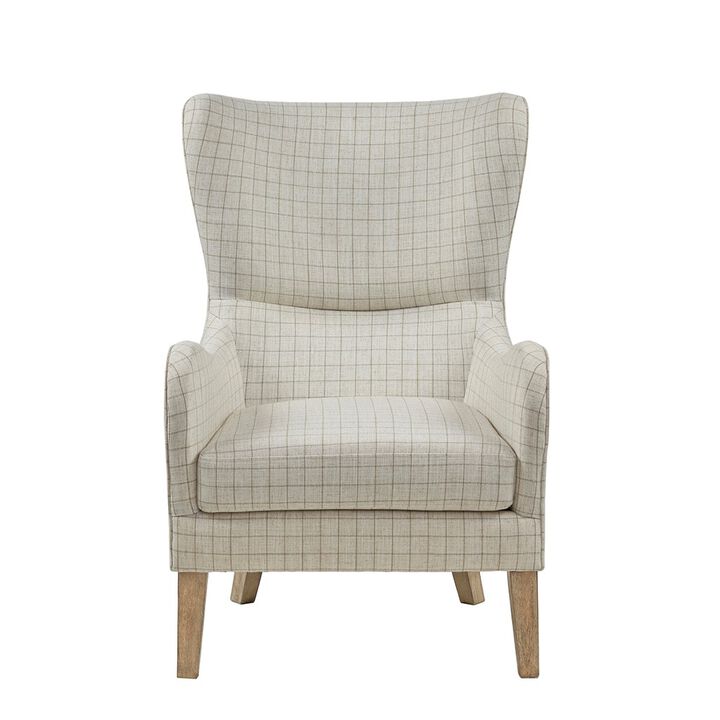 Gracie Mills Zachery Transitional Swoop Wing Chair with Round Arm and Piped Edges