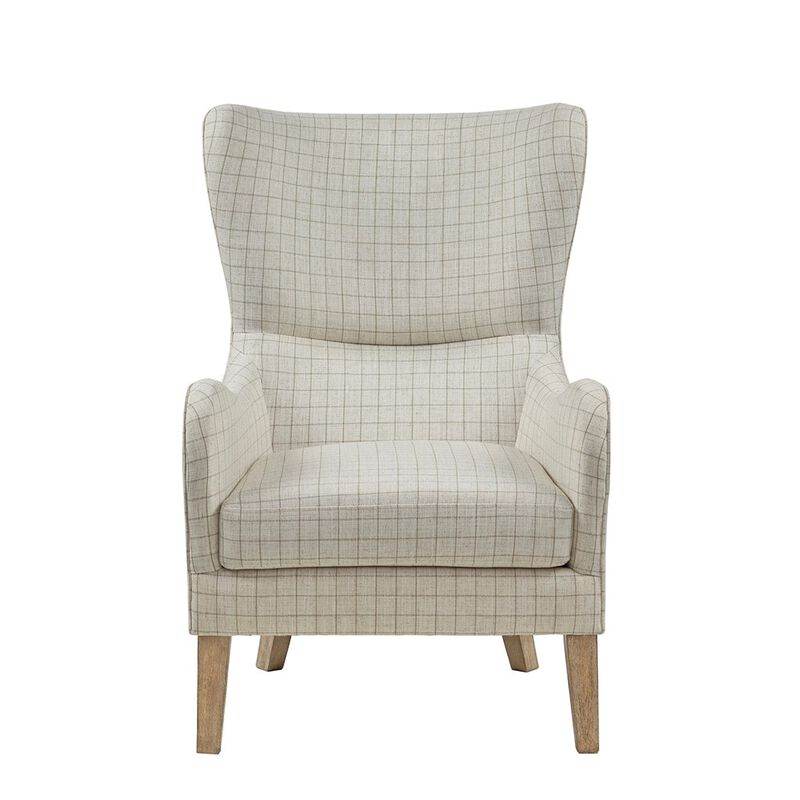 Gracie Mills Zachery Transitional Swoop Wing Chair with Round Arm and Piped Edges