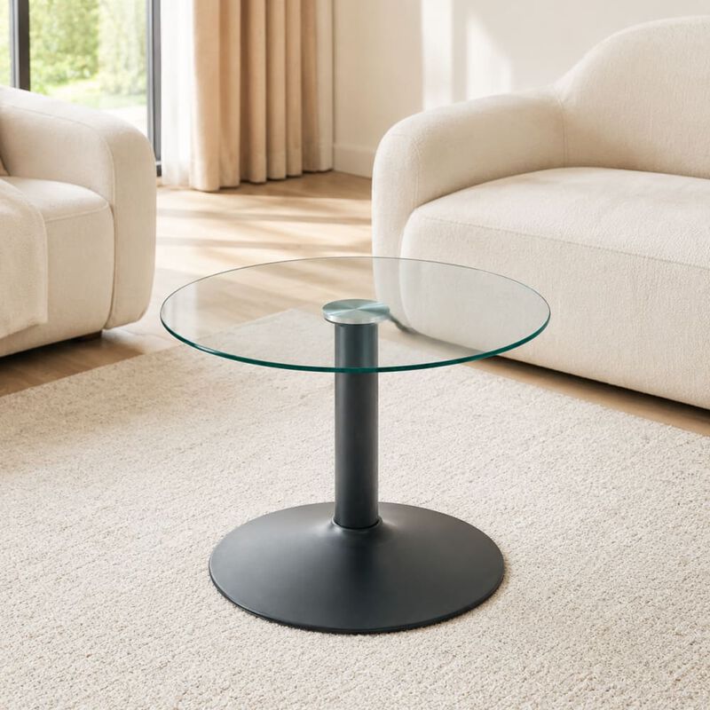 GOODSILO Round Tempered Glass Coffee Table with Sturdy Metal Base Multi-Purpose Side Table for Living Room Balcony Study Small Apartment Friendly Home Furniture image number 3