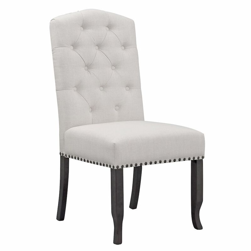 Glamour Home Set of 2 Beige Fabric Dining Chair Tufted Buttons and Nail Head Accent