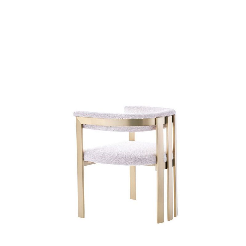 25 Inch Dining Chair, Contemporary Art Style, Sherpa Velvet, Beige, Gold - Benzara image number 2