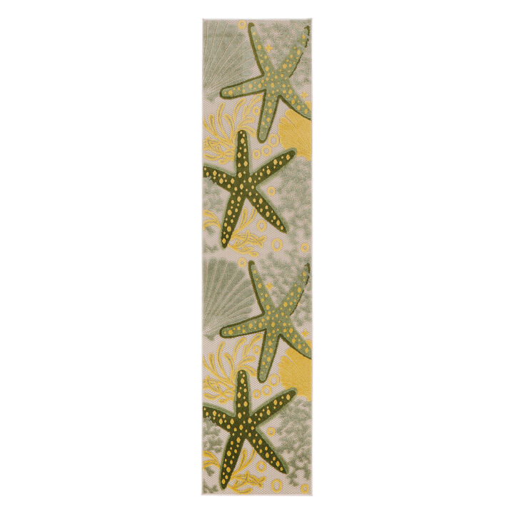 HomeRoots 6' Green And Yellow Starfish Indoor Outdoor Runner Rug