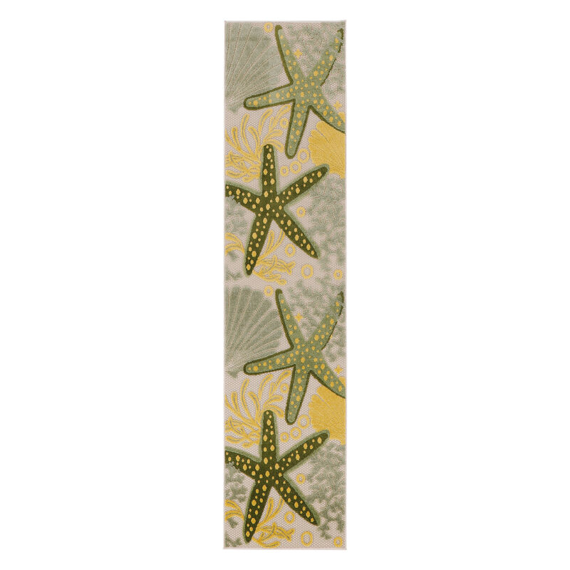 HomeRoots 6' Green And Yellow Starfish Indoor Outdoor Runner Rug image number 0