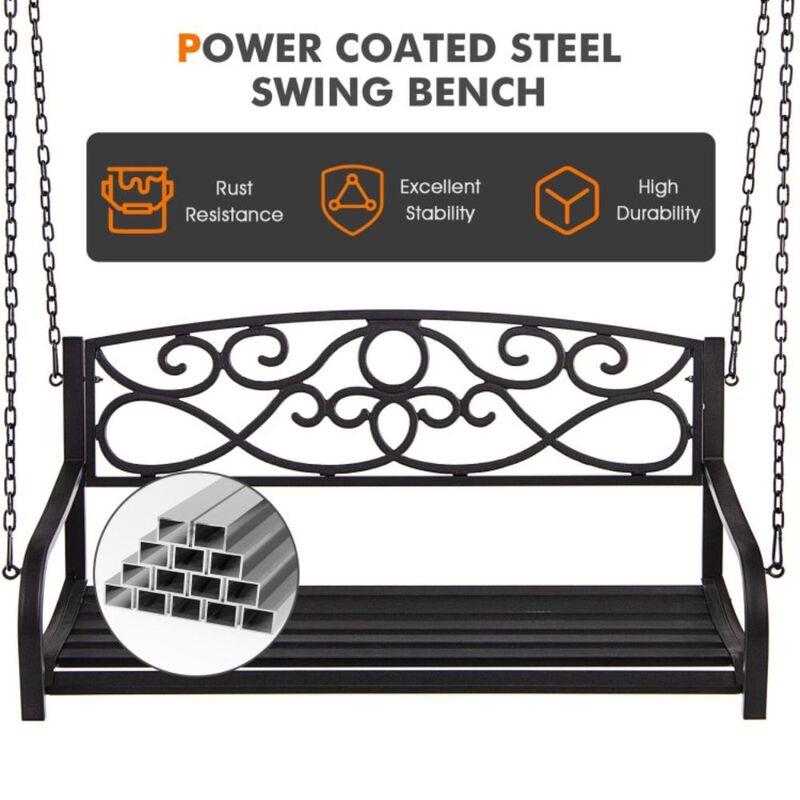 Hivvago Outdoor 2-Person Metal Porch Swing Chair with Chains
