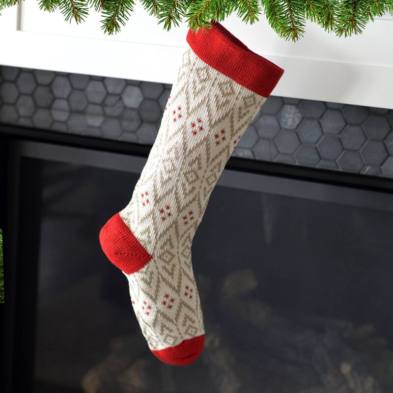 Ecru Patterned Stocking with Red Details image number 1