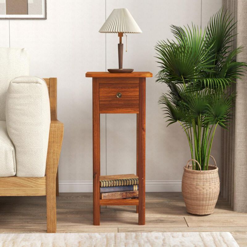 Hivvago 2 Tier Slim Nightstand Bedside Table with Drawer Shelf