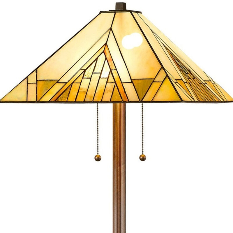 Hivvago 62" Brown Two Light Beige And Brown Geometric Stained Glass Floor Lamp