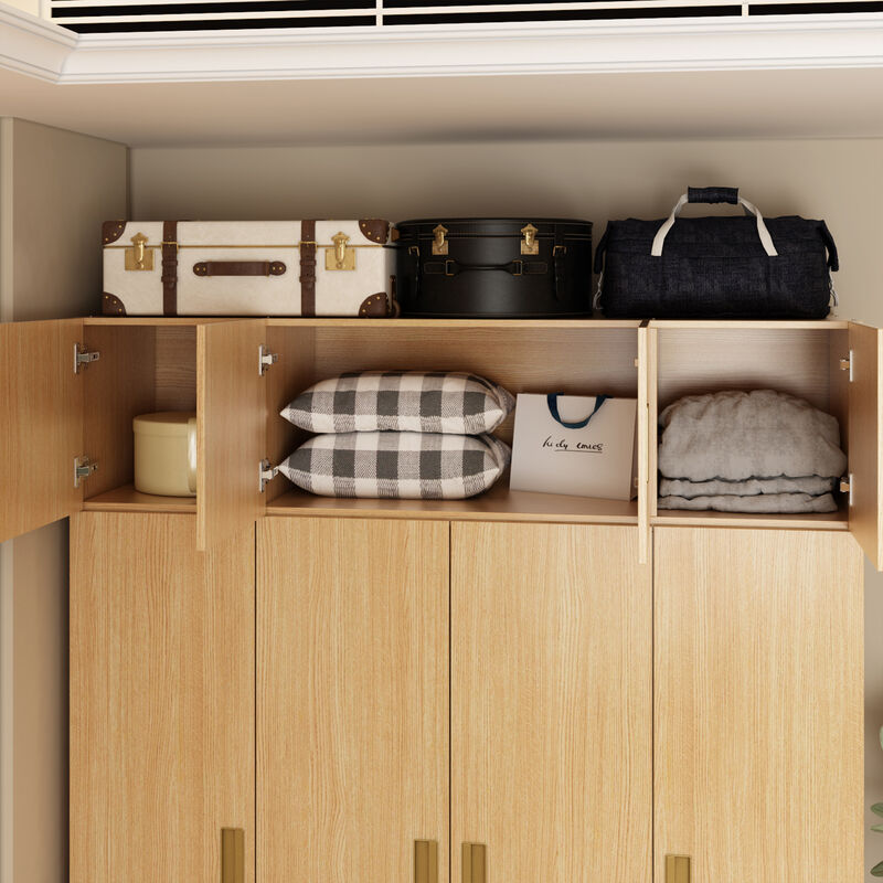 FUFU&GAGA Natural Wood 4-Door Wardrobe, MDF & Rubberwood Construction (63" W x 66.9" H x 18.1" D), Natural Wood Finish image number 8