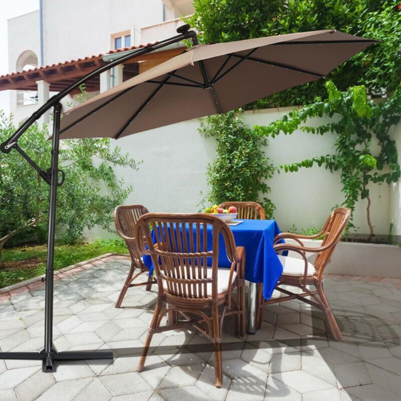 Hivvago 10 Feet 360&deg; Rotation Solar Powered LED Patio Offset Umbrella without Weight Base