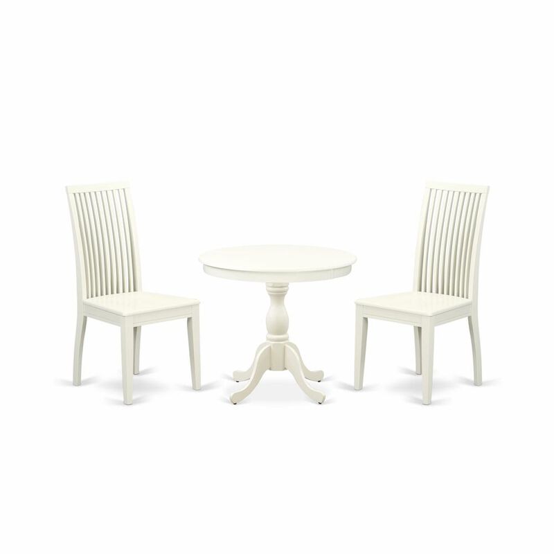 AMIP3-LWH-W 3 Piece Dining Room Set - 1 Wood Table and 2 Linen White Wood Dining Chairs - Linen White Finish