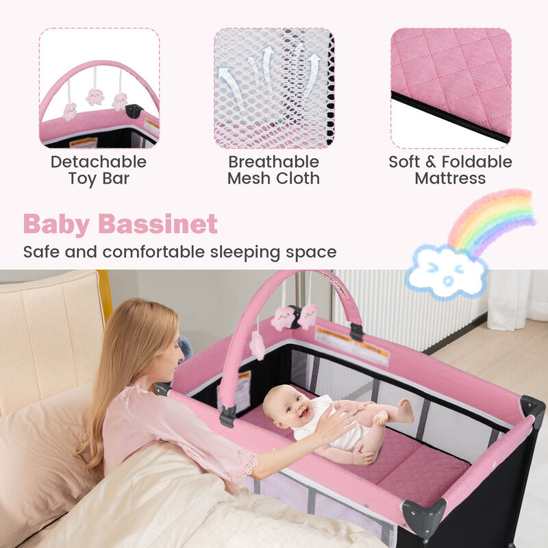 3-in-1 Portable Baby Crib and Playpen with Removable Changing Table and Storage