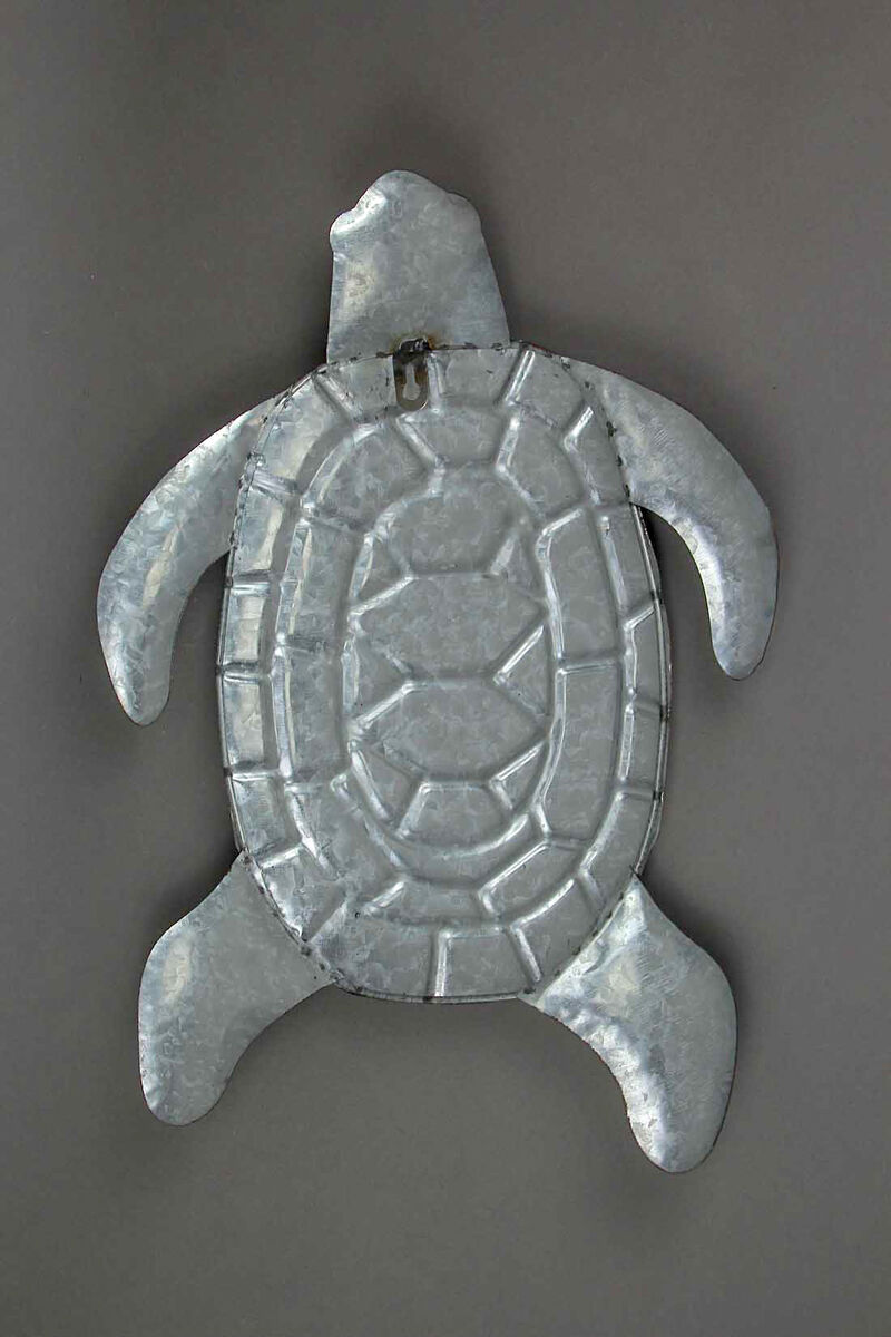Galvanized Zinc Finish Metal Sea Turtle Wall Hanging With Painted Shell image number 2