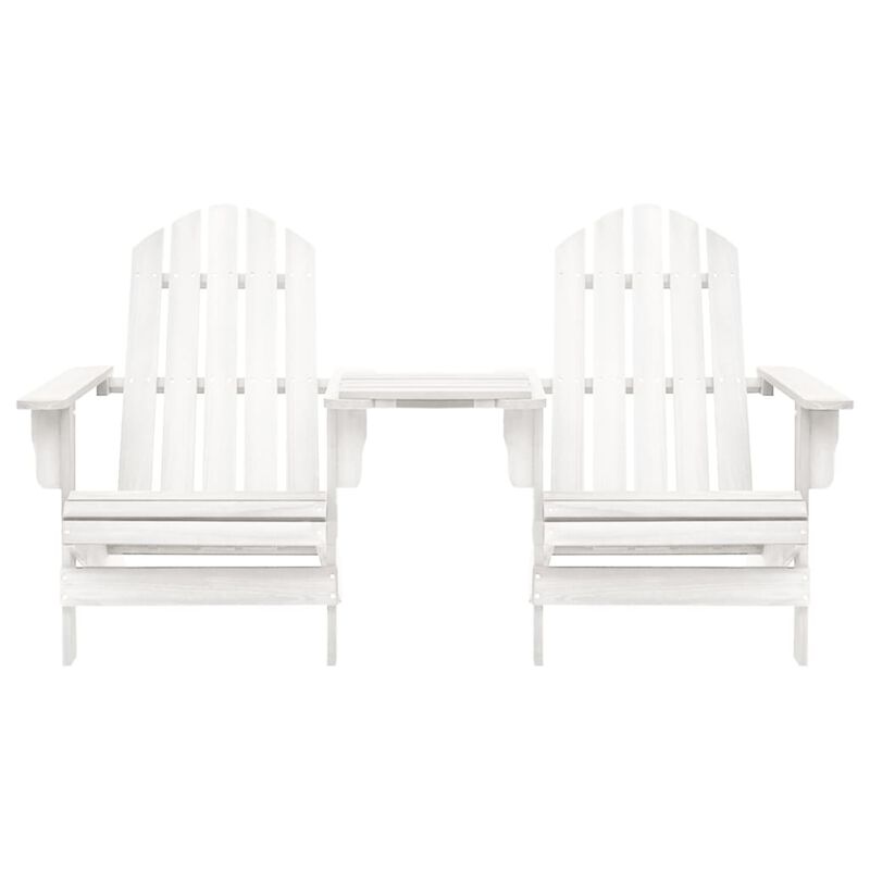 vidaXL Patio Adirondack Chair Set with Tea Table - Solid Fir Wood Construction - Ergonomic Design - Weather Resistant - White - Ideal for Garden or Patio
