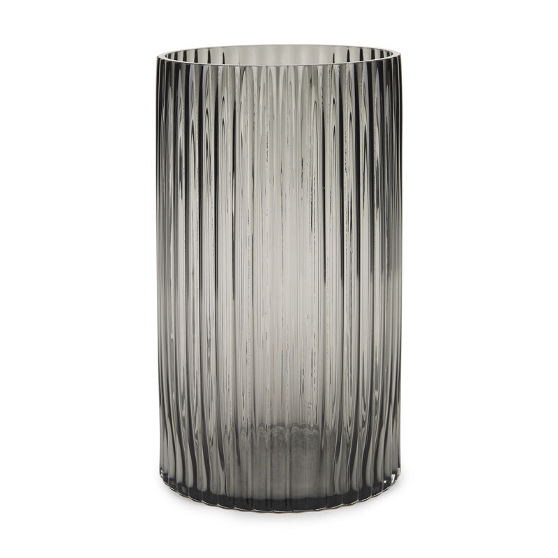 HomeRoots 11" Black Cylinder Ribbed Glass Table Vase image number 2