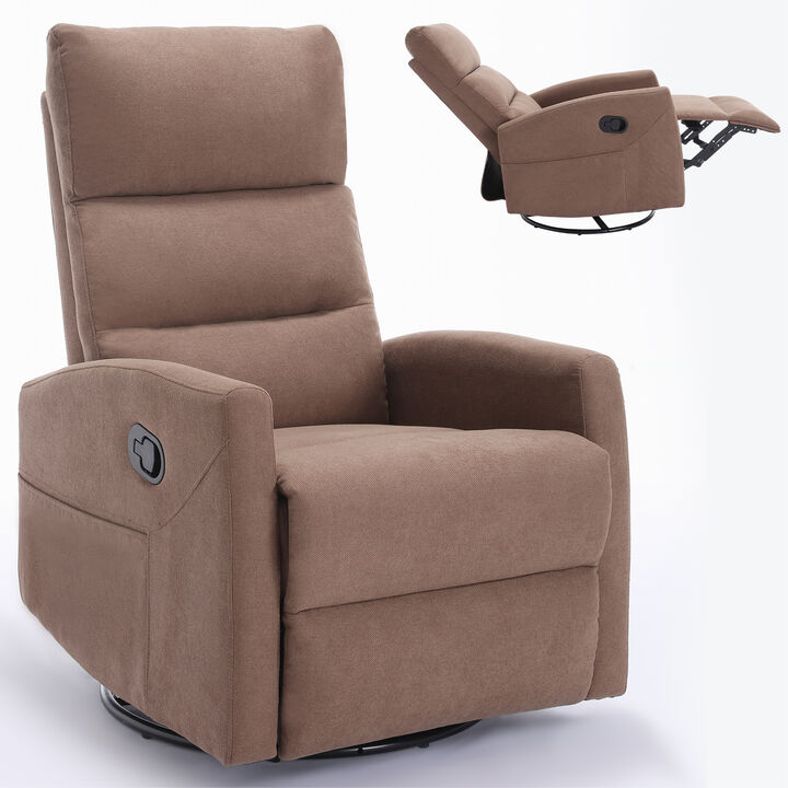 Manual Recliner Chair with Rocker and Swivel in Fabric, Upholstered Accent Chair for Living Room
