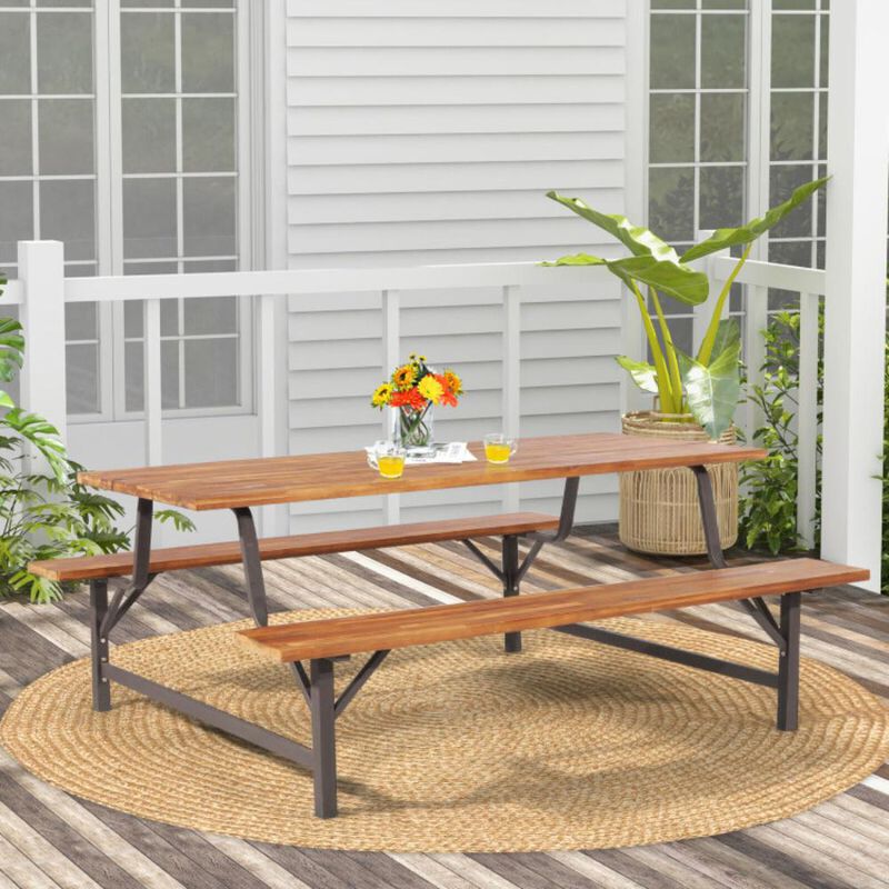 Hivvago 6-Person Outdoor Picnic Table and Bench Set with 2 Inch Umbrella Hole