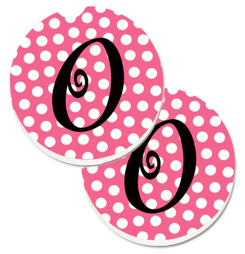 Caroline's Treasures Letter O Monogram - Pink black Polka Dots Set of 2 Cup Holder Car Coasters CJ1001-OCARC, 2.56, Multicolor