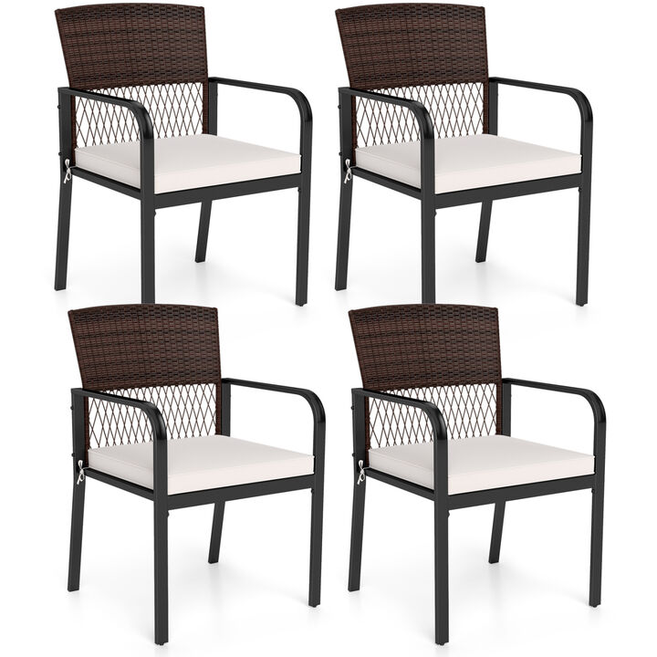 Set of 4 Outdoor Patio Dining Chairs with Cushions and Leveling Feet