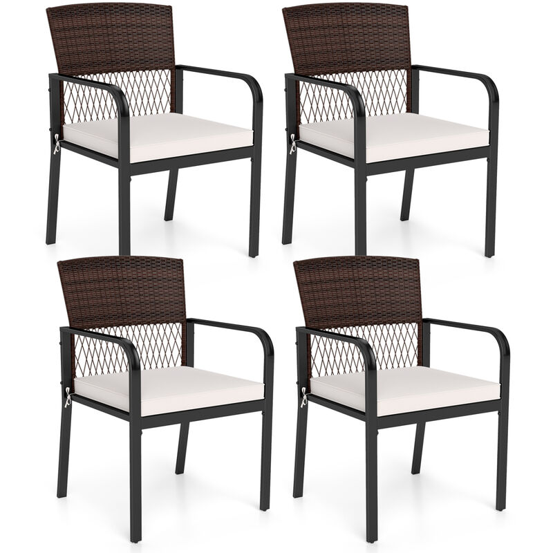 Set of 4 Outdoor Patio Dining Chairs with Cushions and Leveling Feet image number 0