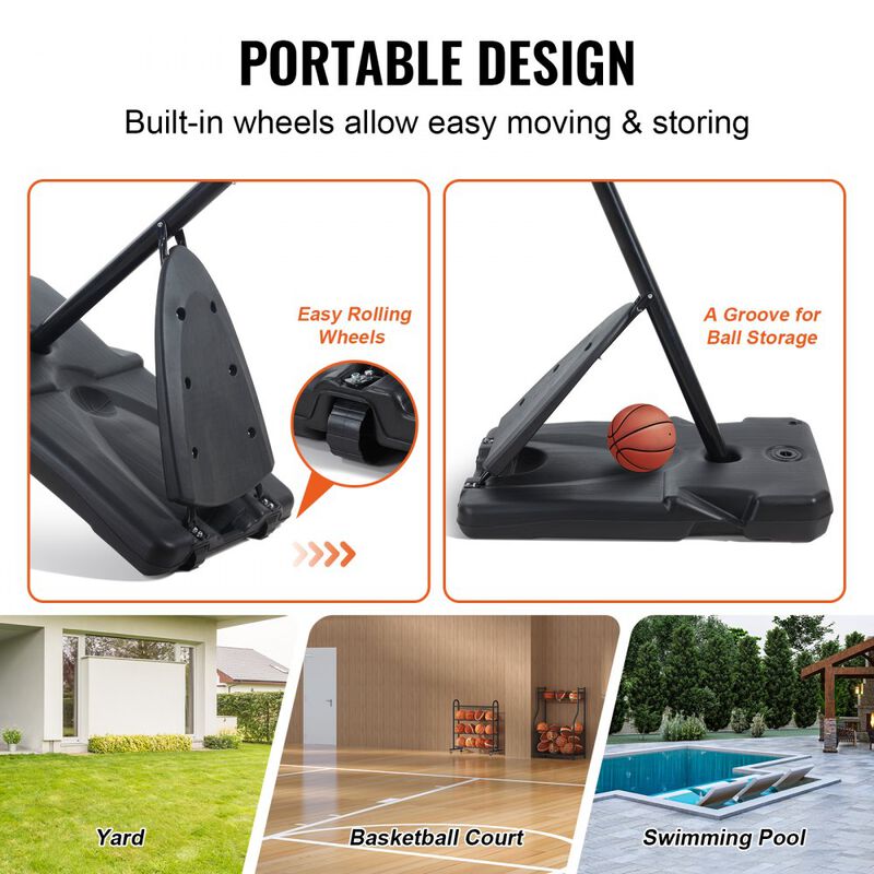 Adjustable Portable Basketball Hoop with Backboard, Wheeled Base for Driveway and Backyard-Black image number 8