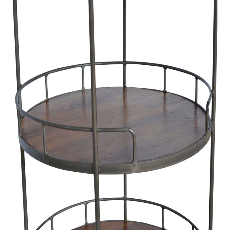 Solid Wood Iron Industrial Round Butler Tray Table