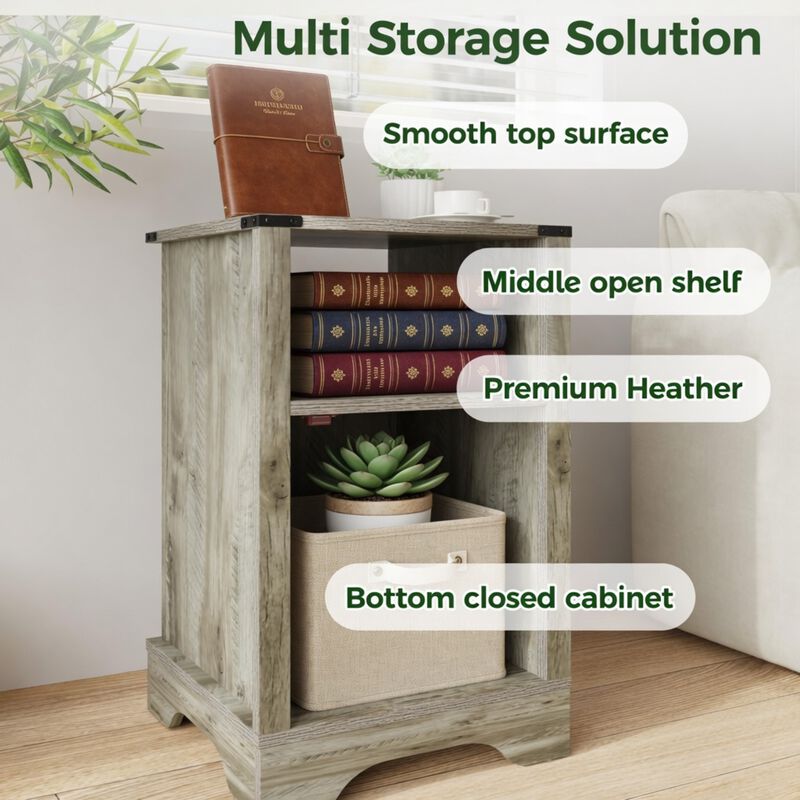 16" Assembled Farmhouse Nightstand with Charging Station USB image number 4