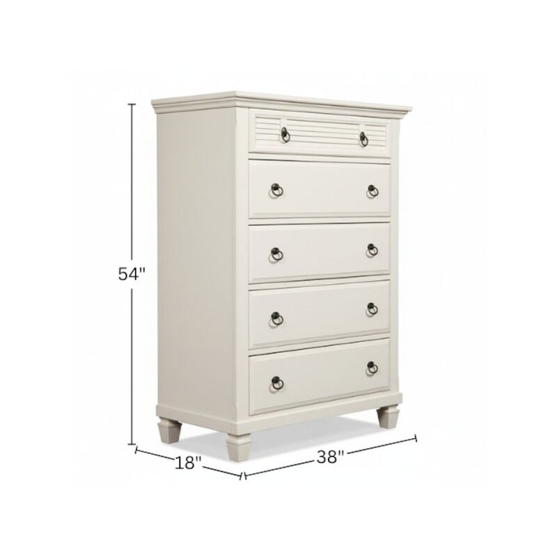 Alpine Furniture Winchester 5 Drawer Chest, White image number 3